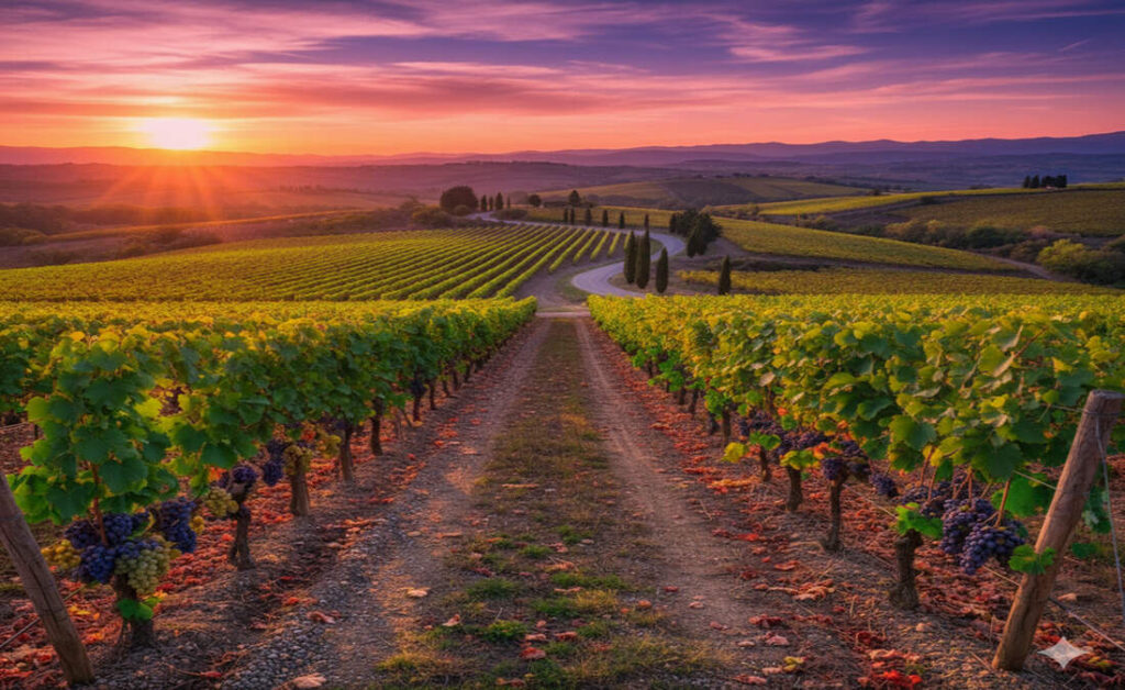 Vinhedos por do Sol, paisagem hermoso.