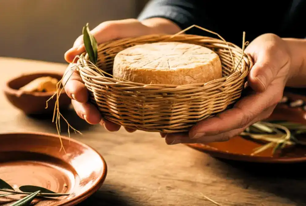 Queijo de ovelha curado artesanal em cesto de vime