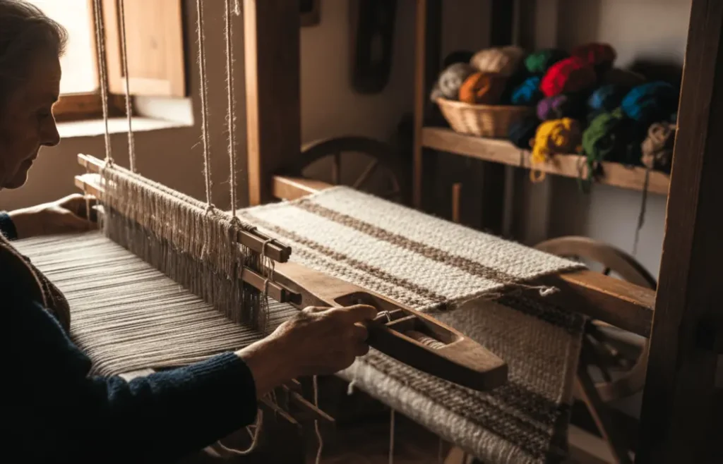 Mantas de lã tecidas em teares ancestrais