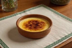 Tigelada doce tradicional da Beira Interior em taça de barro.