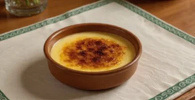 Tigelada doce tradicional da Beira servida em caçoula de barro.